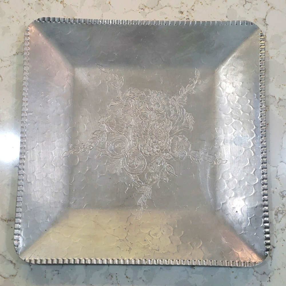 Vintage Hammered aluminum square platter